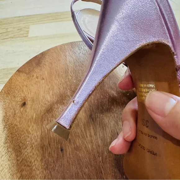 Barney’s New York CO-OP 100% leather pink metallic heels sandals NEW