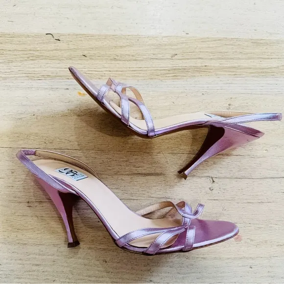 Barney’s New York CO-OP 100% leather pink metallic heels sandals NEW