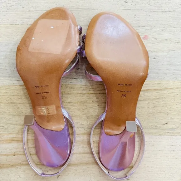 Barney’s New York CO-OP 100% leather pink metallic heels sandals NEW