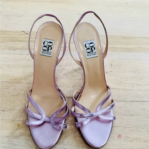 Barney’s New York CO-OP 100% leather pink metallic heels sandals NEW