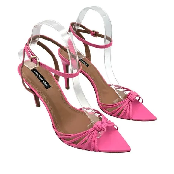 BcbgMaxazria Delia Bubblegum Pink Leather Multi Strap Ankle Pointed Open Sandals