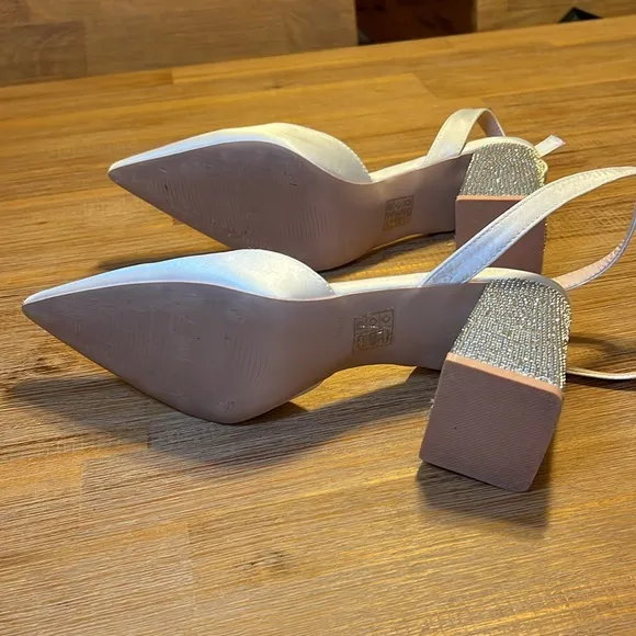 Be Mine Wide Fit Bridal Rylee embellished block heel shoes in ivory satin-White