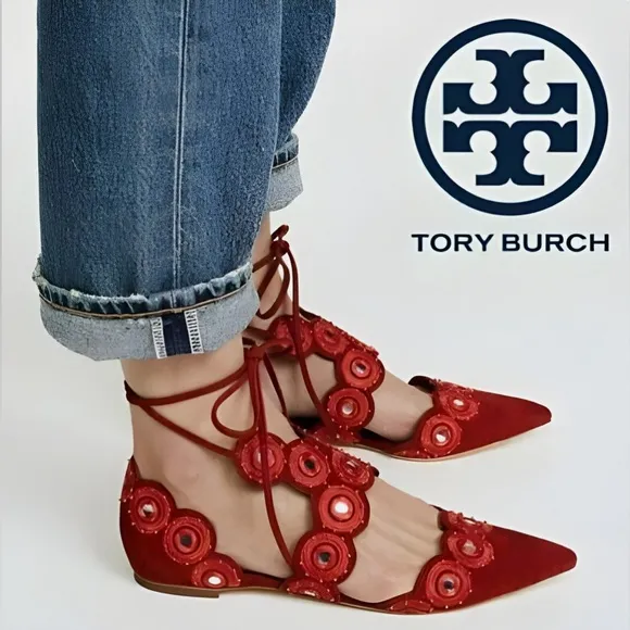 Beautiful Red Tory Burch Yasmin D’orsay Flats Women Size 7