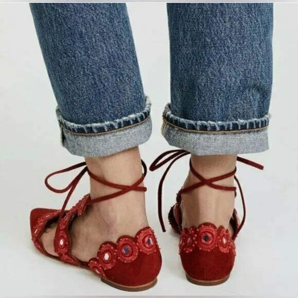 Beautiful Red Tory Burch Yasmin D’orsay Flats Women Size 7