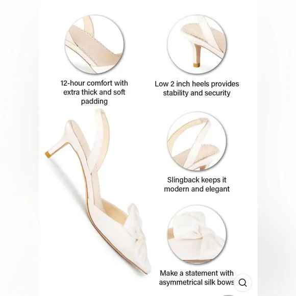 Bella Belle, Reagan Slingback Ivory Kitten Heel Bridal Shoes w/ Asymmetric Bow