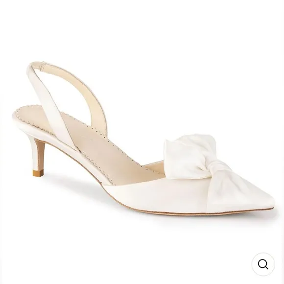Bella Belle, Reagan Slingback Ivory Kitten Heel Bridal Shoes w/ Asymmetric Bow