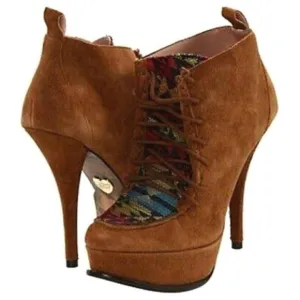 BETSEY JOHNSON Edenn Pump High Heel Ankle Bootie Rust Multi Eden Size 8.5 Shoe