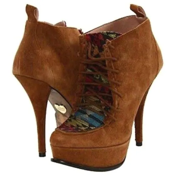 BETSEY JOHNSON Edenn Pump High Heel Ankle Bootie Rust Multi Eden Size 8.5 Shoe