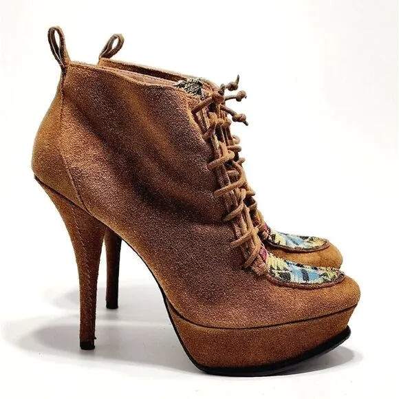 BETSEY JOHNSON Edenn Pump High Heel Ankle Bootie Rust Multi Eden Size 8.5 Shoe
