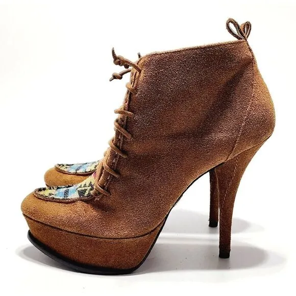 BETSEY JOHNSON Edenn Pump High Heel Ankle Bootie Rust Multi Eden Size 8.5 Shoe