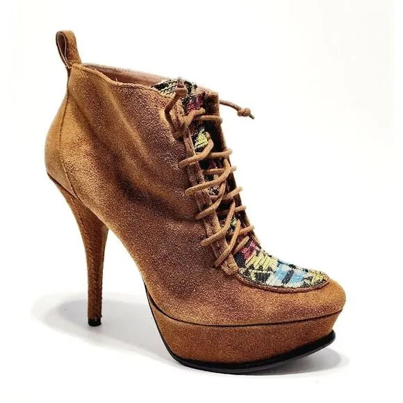 BETSEY JOHNSON Edenn Pump High Heel Ankle Bootie Rust Multi Eden Size 8.5 Shoe