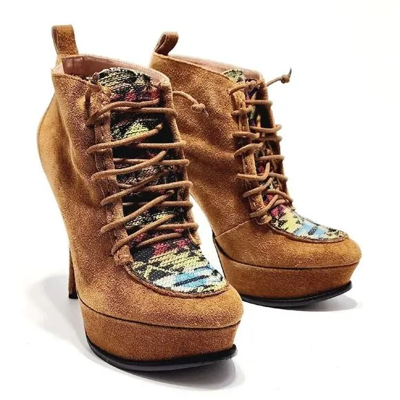 BETSEY JOHNSON Edenn Pump High Heel Ankle Bootie Rust Multi Eden Size 8.5 Shoe