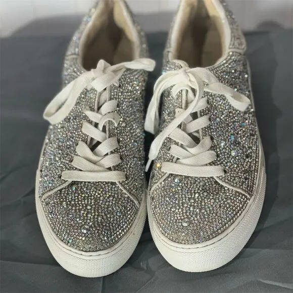 Betsey Johnson Rhinestone Platform Sneakers Glitter Glam Sparkle Shoes Sz 7 Y2K