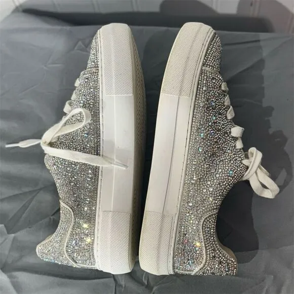 Betsey Johnson Rhinestone Platform Sneakers Glitter Glam Sparkle Shoes Sz 7 Y2K
