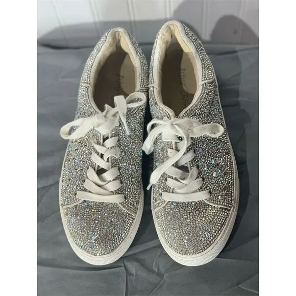 Betsey Johnson Rhinestone Platform Sneakers Glitter Glam Sparkle Shoes Sz 7 Y2K