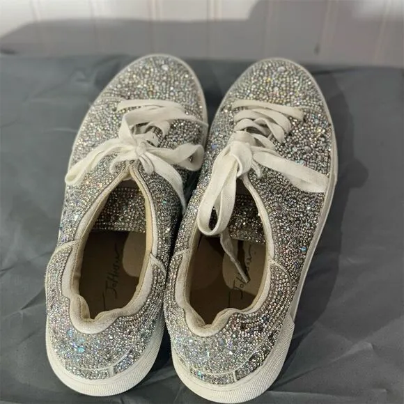 Betsey Johnson Rhinestone Platform Sneakers Glitter Glam Sparkle Shoes Sz 7 Y2K