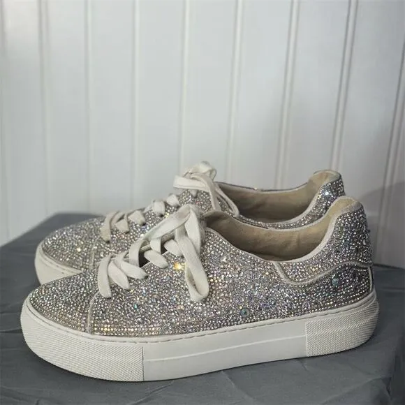 Betsey Johnson Rhinestone Platform Sneakers Glitter Glam Sparkle Shoes Sz 7 Y2K