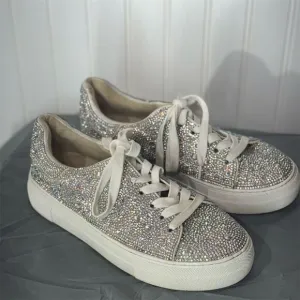 Betsey Johnson Rhinestone Platform Sneakers Glitter Glam Sparkle Shoes Sz 7 Y2K