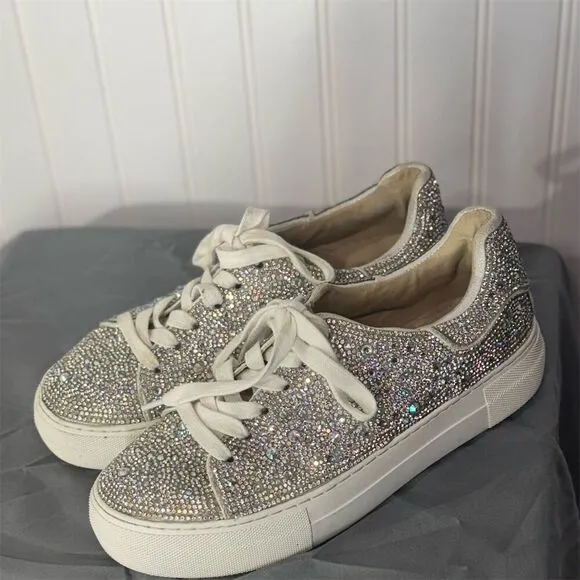 Betsey Johnson Rhinestone Platform Sneakers Glitter Glam Sparkle Shoes Sz 7 Y2K