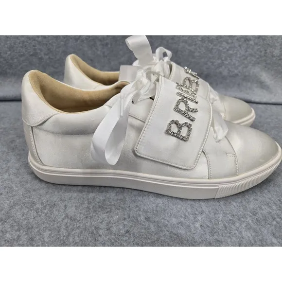 Betsey Johnson Sneaker Shoes Womens‎ Size 9.5 Ivory Liana Satin Jeweled Bridal