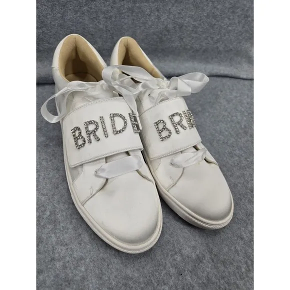 Betsey Johnson Sneaker Shoes Womens‎ Size 9.5 Ivory Liana Satin Jeweled Bridal