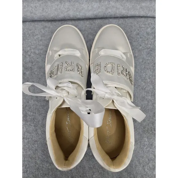 Betsey Johnson Sneaker Shoes Womens‎ Size 9.5 Ivory Liana Satin Jeweled Bridal