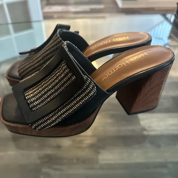Black and Tan Wedge Sandal