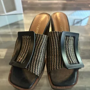 Black and Tan Wedge Sandal