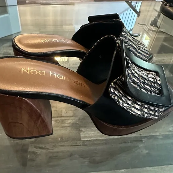 Black and Tan Wedge Sandal