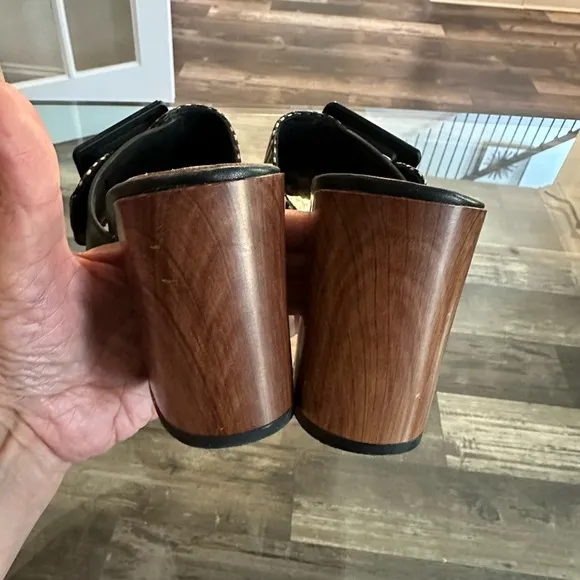 Black and Tan Wedge Sandal