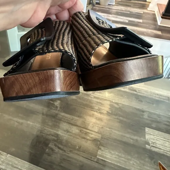 Black and Tan Wedge Sandal