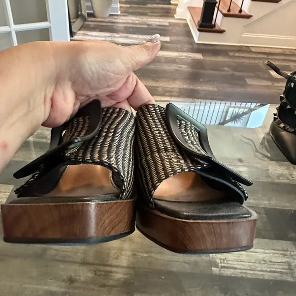 Black and Tan Wedge Sandal