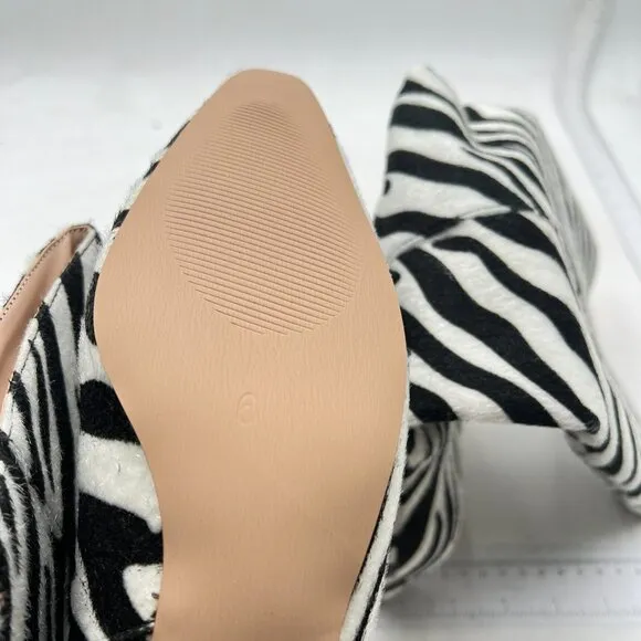 Black And White Zebra Stretchy Knee High Boot Square Toe Low Kitten Heel Boots