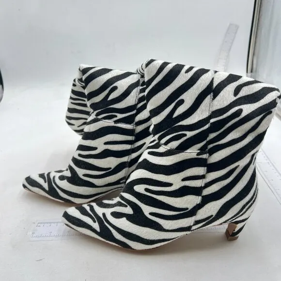 Black And White Zebra Stretchy Knee High Boot Square Toe Low Kitten Heel Boots