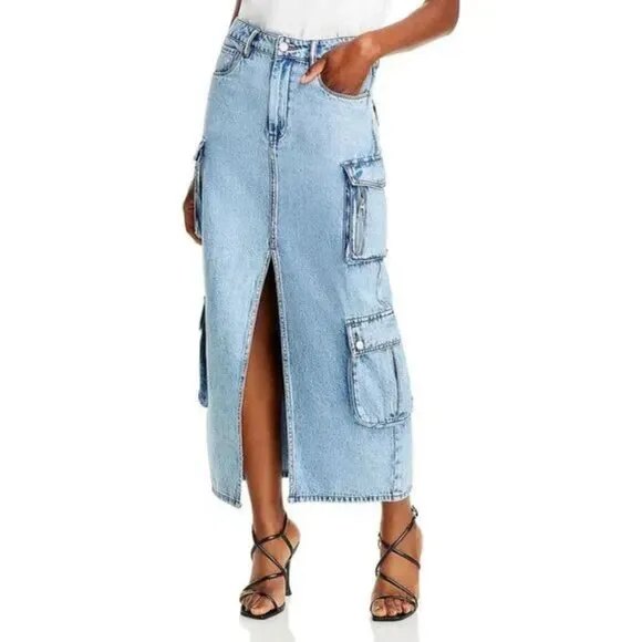 BlankNYC All Heart Cargo Denim Maxi Skirt