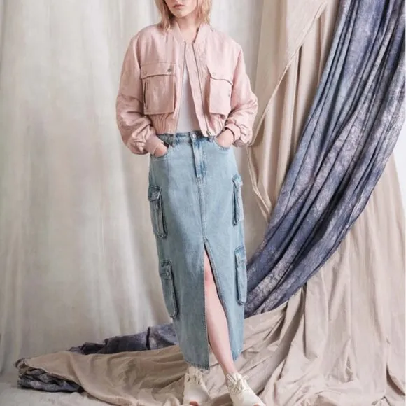 BlankNYC All Heart Cargo Denim Maxi Skirt