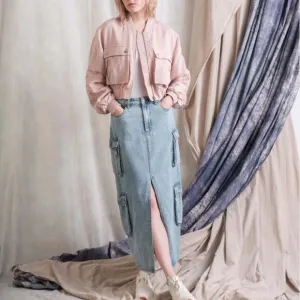 BlankNYC All Heart Cargo Denim Maxi Skirt