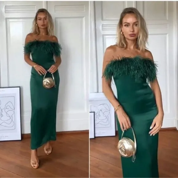 BLOGGER’S FAVE | NWT Zara - Green Feather Satin Effect Strapless Dress