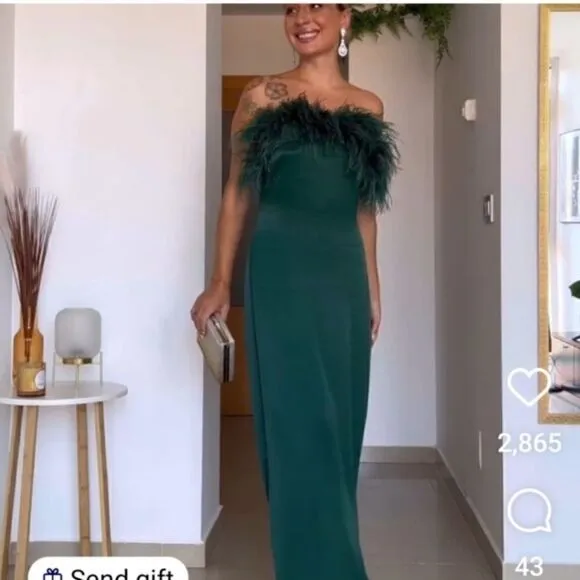BLOGGER’S FAVE | NWT Zara - Green Feather Satin Effect Strapless Dress