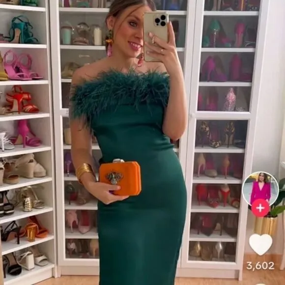 BLOGGER’S FAVE | NWT Zara - Green Feather Satin Effect Strapless Dress