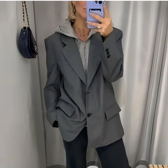 BLOGGER'S FAVE! Zara Hooded Blazer Gray NWT
