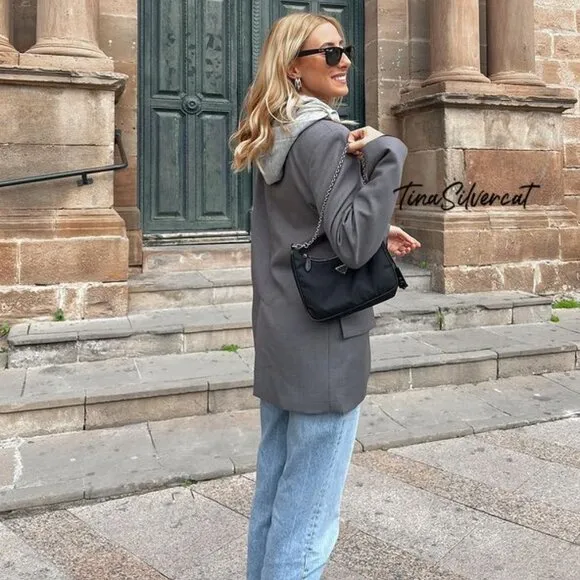 BLOGGER'S FAVE! Zara Hooded Blazer Gray NWT