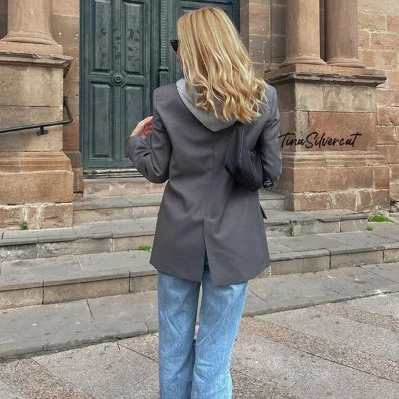 BLOGGER'S FAVE! Zara Hooded Blazer Gray NWT