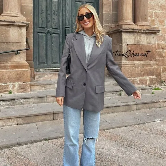 BLOGGER'S FAVE! Zara Hooded Blazer Gray NWT