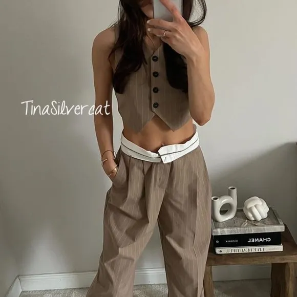 BLOGGER'S FAVE! Zara Pinstripe Crop Vest NWT
