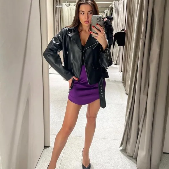 BLOGGER'S FAVE! Zara Purple Satin Effect High Waist Skirt NWT