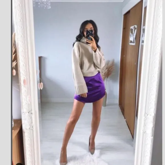 BLOGGER'S FAVE! Zara Purple Satin Effect High Waist Skirt NWT