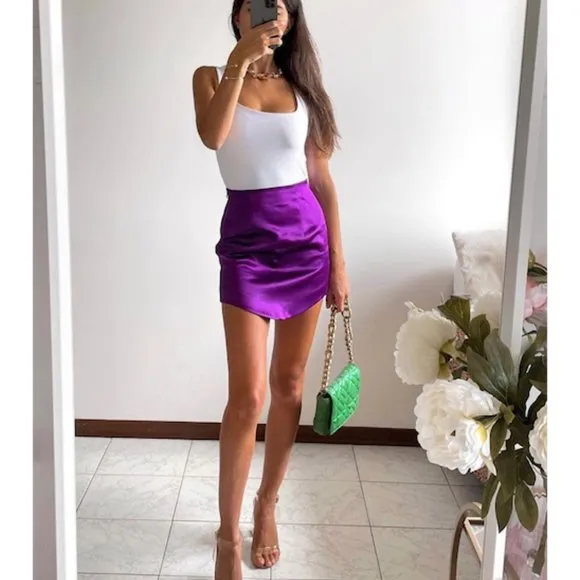 BLOGGER'S FAVE! Zara Purple Satin Effect High Waist Skirt NWT