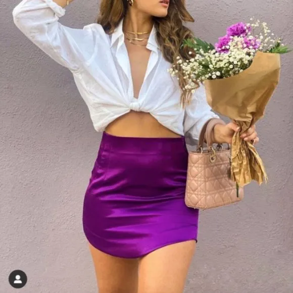 BLOGGER'S FAVE! Zara Purple Satin Effect High Waist Skirt NWT