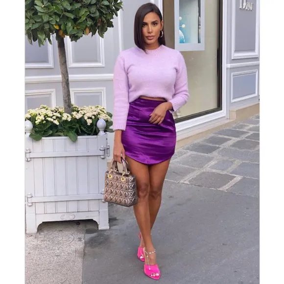 BLOGGER'S FAVE! Zara Purple Satin Effect High Waist Skirt NWT